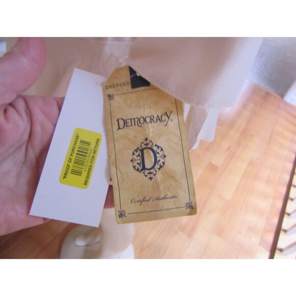 Democracy White Peasant Blouse w Floral Embroidered Sleeves & Tie Cuffs Medium - Picture 7 of 7